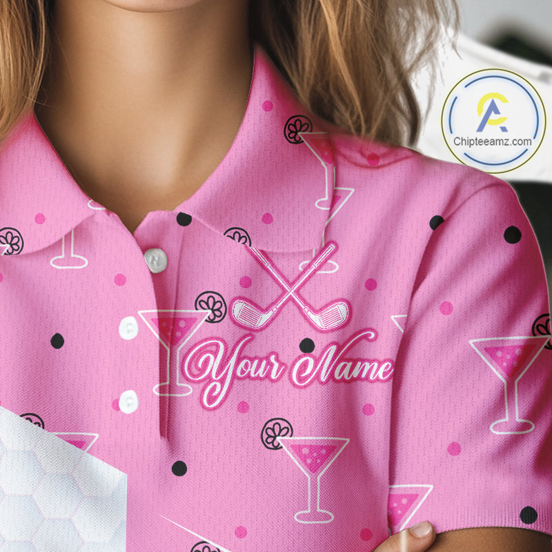 Personalized Womens Golf Polo Shirt With Flamingo Sleep– Funny Cartoon Pattern For Golfer NHT598