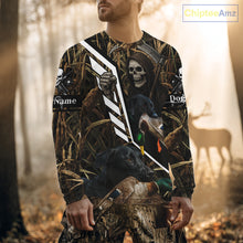 Load image into Gallery viewer, Waterfowl Hunting Shirt Camo Personalized with Black Lab Dog and Grim Reaper, Hunting Gifts NHT168