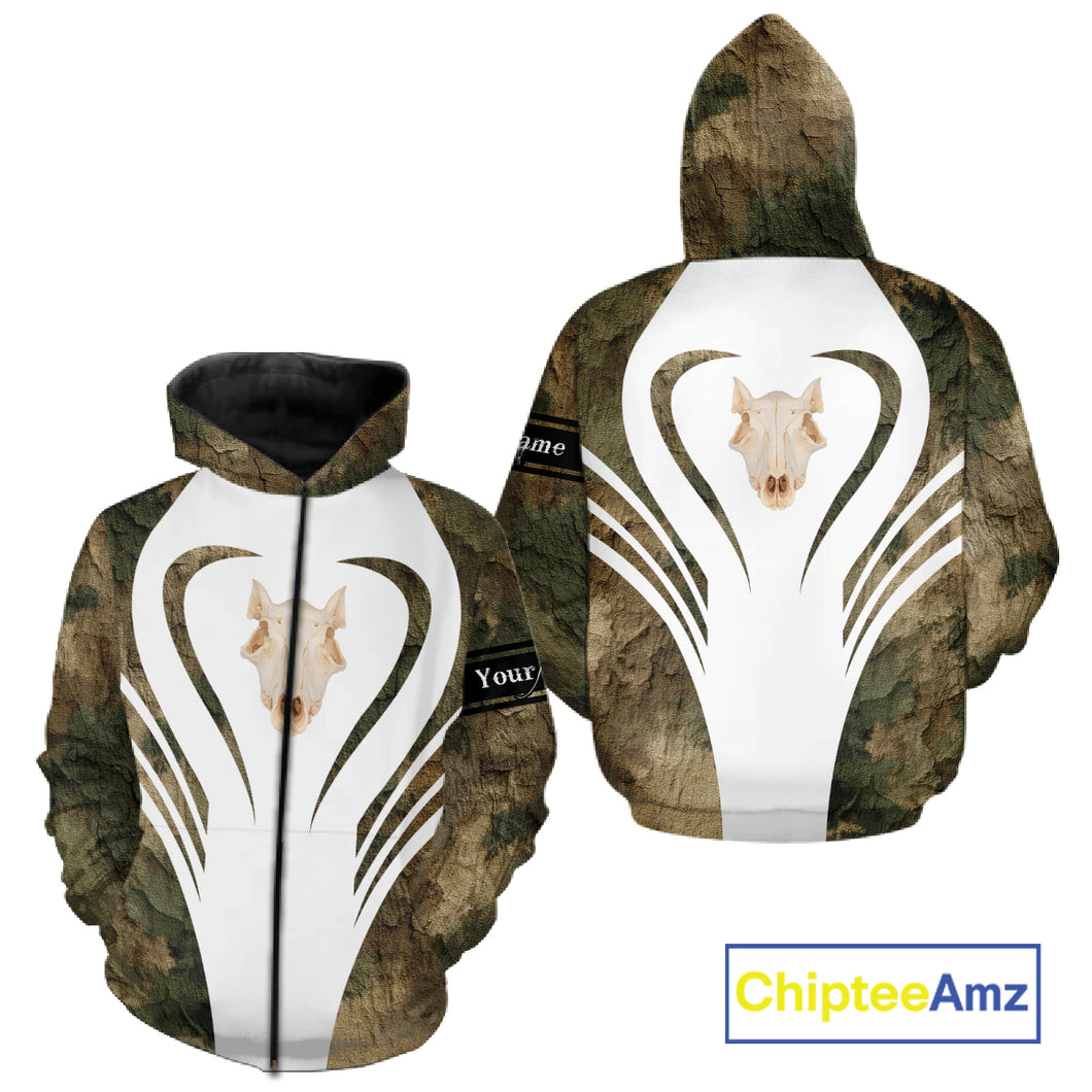 Best Wild Boar Hunting Shirt Camo Custom Name Skull Boar Hunting Clothes For Hunters NHT169