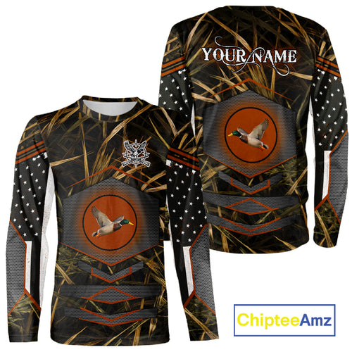 Duck Hunting Shirt with US Flag Camo – Personalized All Over Print Waterfowl Clothing NHT170