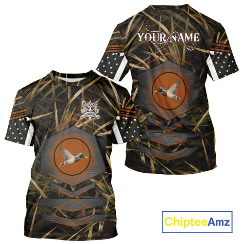 Duck Hunting Shirt with US Flag Camo – Personalized All Over Print Waterfowl Clothing NHT170