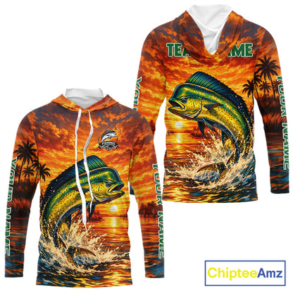 Personalized Mahi Mahi Dolphin Fish Fishing Shirt Long Sleeve Hooded – Sunset Ocean Design NHT433