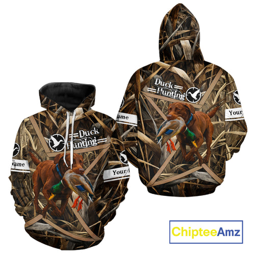 Mallard Duck Hunting Shirts With Dog Chocolate Lab, Personalized Hunting Clothes NHT183