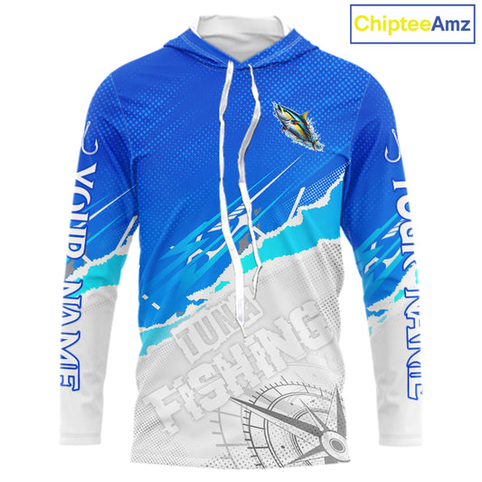 Tuna Fishing Custom Hooded Fishing Shirts Long Sleeve For Men, Tuna Saltwater Fishing Shirt NHT645