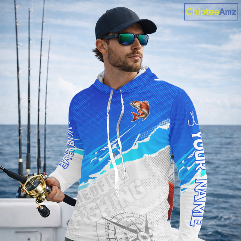 Redfish Fishing Custom Hooded Fishing Shirts Long Sleeve For Men, Redfish Saltwater Fishing Shirt NHT647
