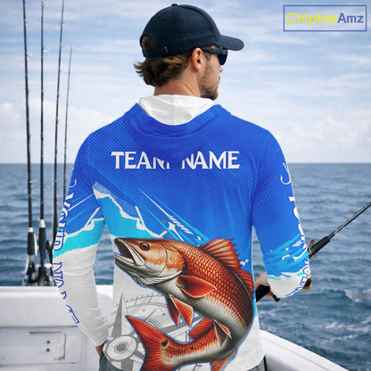 Redfish Fishing Custom Hooded Fishing Shirts Long Sleeve For Men, Redfish Saltwater Fishing Shirt NHT647