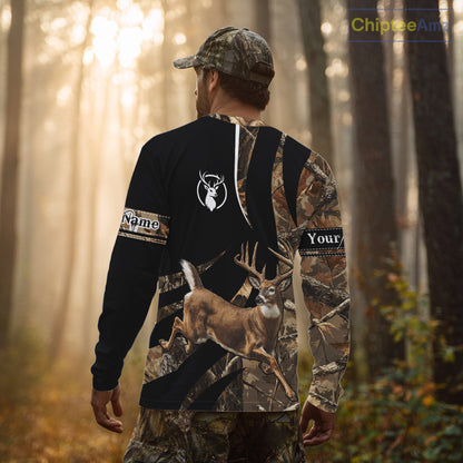 Deer Hunting Big Buck Jumping Camouflage Custom Name All Over Print Shirt Deer Hunting Gifts NHT195