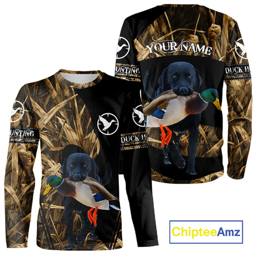 Duck Hunting Waterfowl Camo Black Labrador Retriever Dog Shirts,  Duck Hunting Clothes NHT197