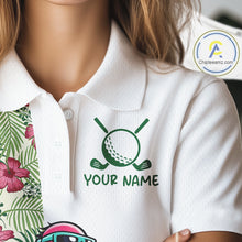 Load image into Gallery viewer, Funny Flamingo Womens Golf Polo Shirts Floral Tropical Leaf Flamingo Custom Name, Golf Gifts NBT564