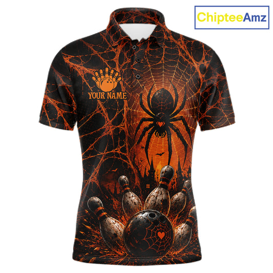 Orange And Black Spider Custom Halloween Bowling Team Shirts For Men, Bowling Gifts NBT961