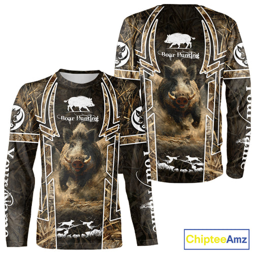 Wild Hog Hunting Full 3D Camo Printed Custom Name Boar Hunting Clothes, Hunting Gifts NBT192