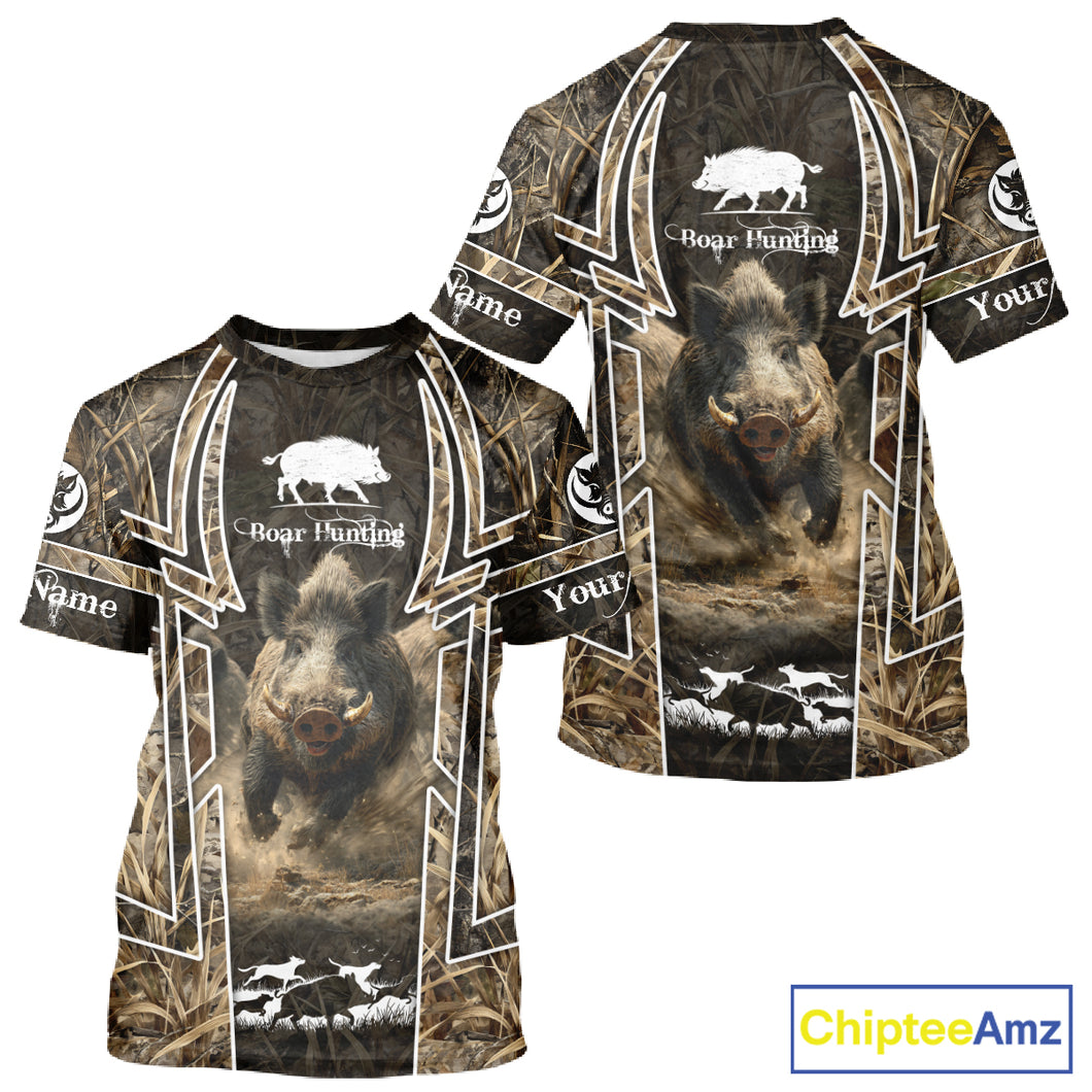 Wild Hog Hunting Full 3D Camo Printed Custom Name Boar Hunting Clothes, Hunting Gifts NBT192