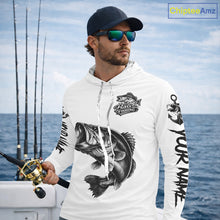 Load image into Gallery viewer, White Bass Fishing Tattoo Custom Fishing Shirts with Hood, Bass Fishing Shirts Long Sleeve NBT451