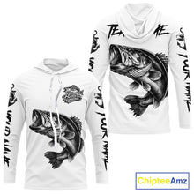 Load image into Gallery viewer, White Bass Fishing Tattoo Custom Fishing Shirts with Hood, Bass Fishing Shirts Long Sleeve NBT451