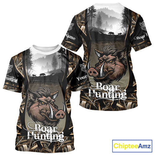 Personalized Wild Boar Hunting Camo 3D Print Custom Name Shirts, Hunting Gifts NBT195