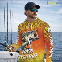 Load image into Gallery viewer, Personalized Bass Fishing Long Sleeve Hooded Fishing Shirt Yellow Camo, Bass Fishing Shirts NBT459