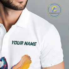 Load image into Gallery viewer, Mens Golf Polo Shirt Watercolor Custom Name White Golf Shirt, Golf Outfits NBT714