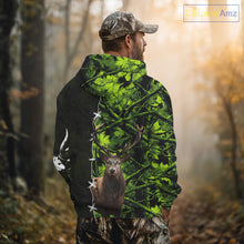 Load image into Gallery viewer, Green Camo Deer Hunting Hoodie, Longsleeve Shirt for Deer Season, Hunting Gifts for Men NBT10