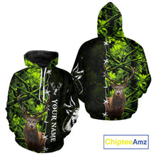 Load image into Gallery viewer, Green Camo Deer Hunting Hoodie, Longsleeve Shirt for Deer Season, Hunting Gifts for Men NBT10
