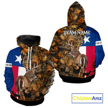 Load image into Gallery viewer, Texas Flag Fall Camo Whitetail Deer Hunting Hoodie, Longsleeve Shirt - Personalized Name Option NBT12