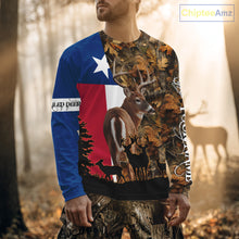Load image into Gallery viewer, Texas Flag Fall Camo Whitetail Deer Hunting Hoodie, Longsleeve Shirt - Personalized Name Option NBT12