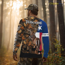 Load image into Gallery viewer, Texas Flag Fall Camo Whitetail Deer Hunting Hoodie, Longsleeve Shirt - Personalized Name Option NBT12