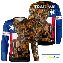 Load image into Gallery viewer, Texas Flag Fall Camo Whitetail Deer Hunting Hoodie, Longsleeve Shirt - Personalized Name Option NBT12