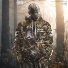 Load image into Gallery viewer, Wild Boar Hunting Camo Custom Name Shirts, Personalized Boar Hunting Clothes, Hunting Gifts NBT108