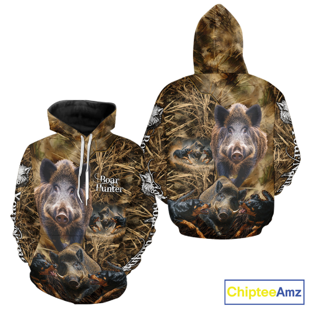 Wild Boar Hunting Camo Custom Name Shirts, Personalized Boar Hunting Clothes, Hunting Gifts NBT108