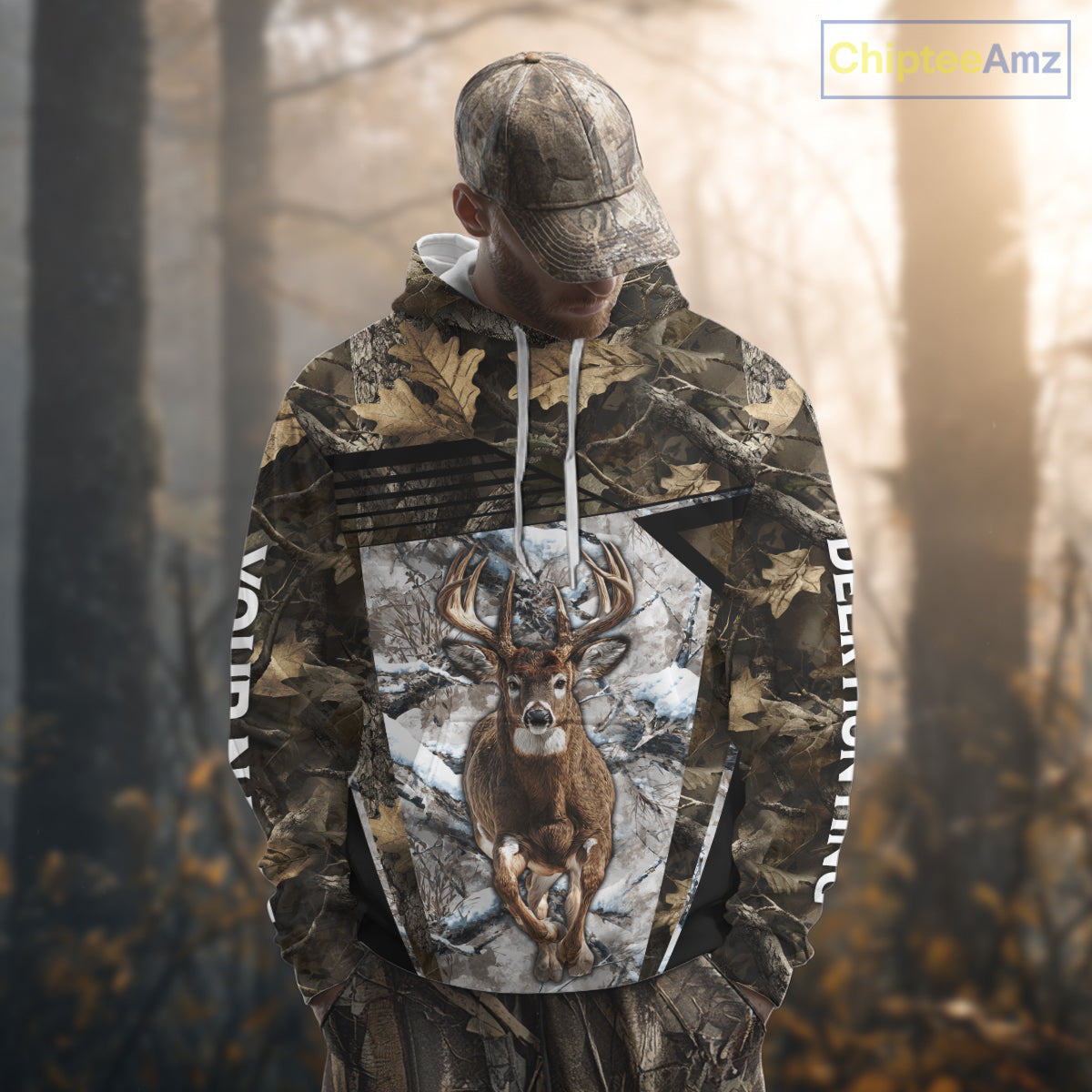 Personalized Whitetail Deer Hunting Camo 3D Print Custom Name Shirts, Hunting Camo Hoodie NBT313