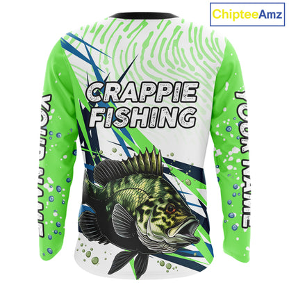 Custom Crappie Long Sleeve Fishing Shirts Green Custom Name, Tournament Fishing Shirts NBT364