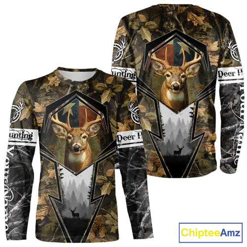 Deer Hunting Camouflage TX Flag Custom Name All Over Print Shirts, Personalized Hunting Clothes NBT110