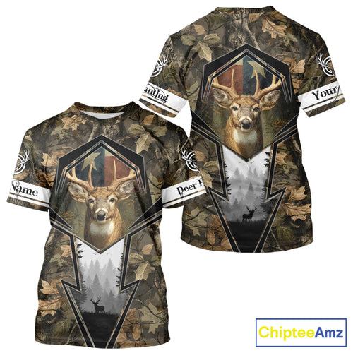 Deer Hunting Camouflage TX Flag Custom Name All Over Print Shirts, Personalized Hunting Clothes NBT110