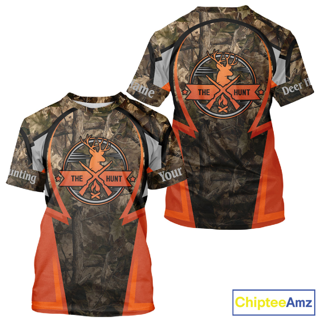 Orange Deer Hunting Brown Camouflage 3D Custom Name Shirts, Best Camo Deer Hunting Gift NBT204