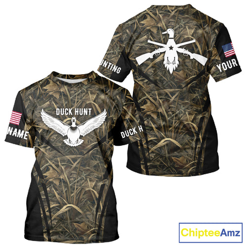 Best Duck Hunting Camouflage with US Flag Detail 3D Printed Shirts, Duck Hunting Gifts NBT205