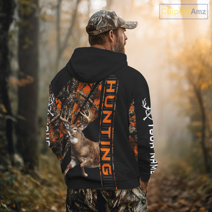 Personalized Whitetail Deer Hunting Orange Camo 3D All Over Printed Hoodie Hunting Shirt NBT316