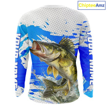 Load image into Gallery viewer, Blue Camo Walleye Fishing Shirts Long Sleeve, Walleye Fishing Jerseys NBT407