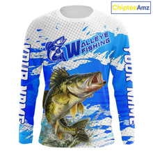 Load image into Gallery viewer, Blue Camo Walleye Fishing Shirts Long Sleeve, Walleye Fishing Jerseys NBT407