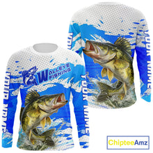 Load image into Gallery viewer, Blue Camo Walleye Fishing Shirts Long Sleeve, Walleye Fishing Jerseys NBT407