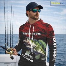 Load image into Gallery viewer, Personalized Largemouth Bass Hooded Fishing Shirts Red Camo Custom Name, Bass Fishing Shirts NBT466