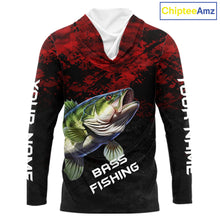 Load image into Gallery viewer, Personalized Largemouth Bass Hooded Fishing Shirts Red Camo Custom Name, Bass Fishing Shirts NBT466