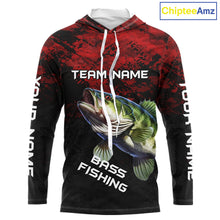 Load image into Gallery viewer, Personalized Largemouth Bass Hooded Fishing Shirts Red Camo Custom Name, Bass Fishing Shirts NBT466
