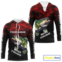 Load image into Gallery viewer, Personalized Largemouth Bass Hooded Fishing Shirts Red Camo Custom Name, Bass Fishing Shirts NBT466