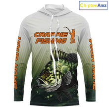 Load image into Gallery viewer, Crappie Fishing Hood Shirts Custom Fishing Jerseys Green Camo, Fishing Shirts For Men NBT372