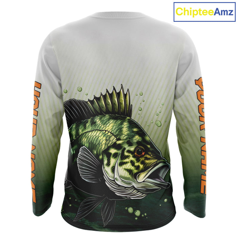 Crappie Fishing Shirts Long Sleeve Custom Fishing Jerseys Green Camo, Fishing Shirts For Men NBT372
