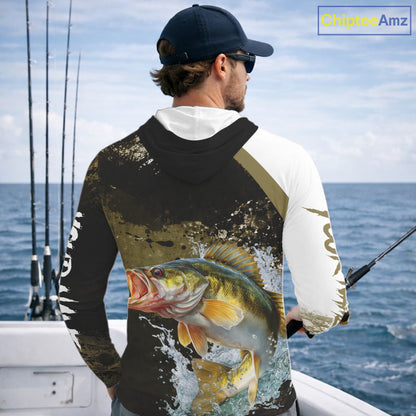 Green Camo Custom Walleye Fishing Shirt Long Sleeve Hooded, Walleye Fishing Jerseys NBT413