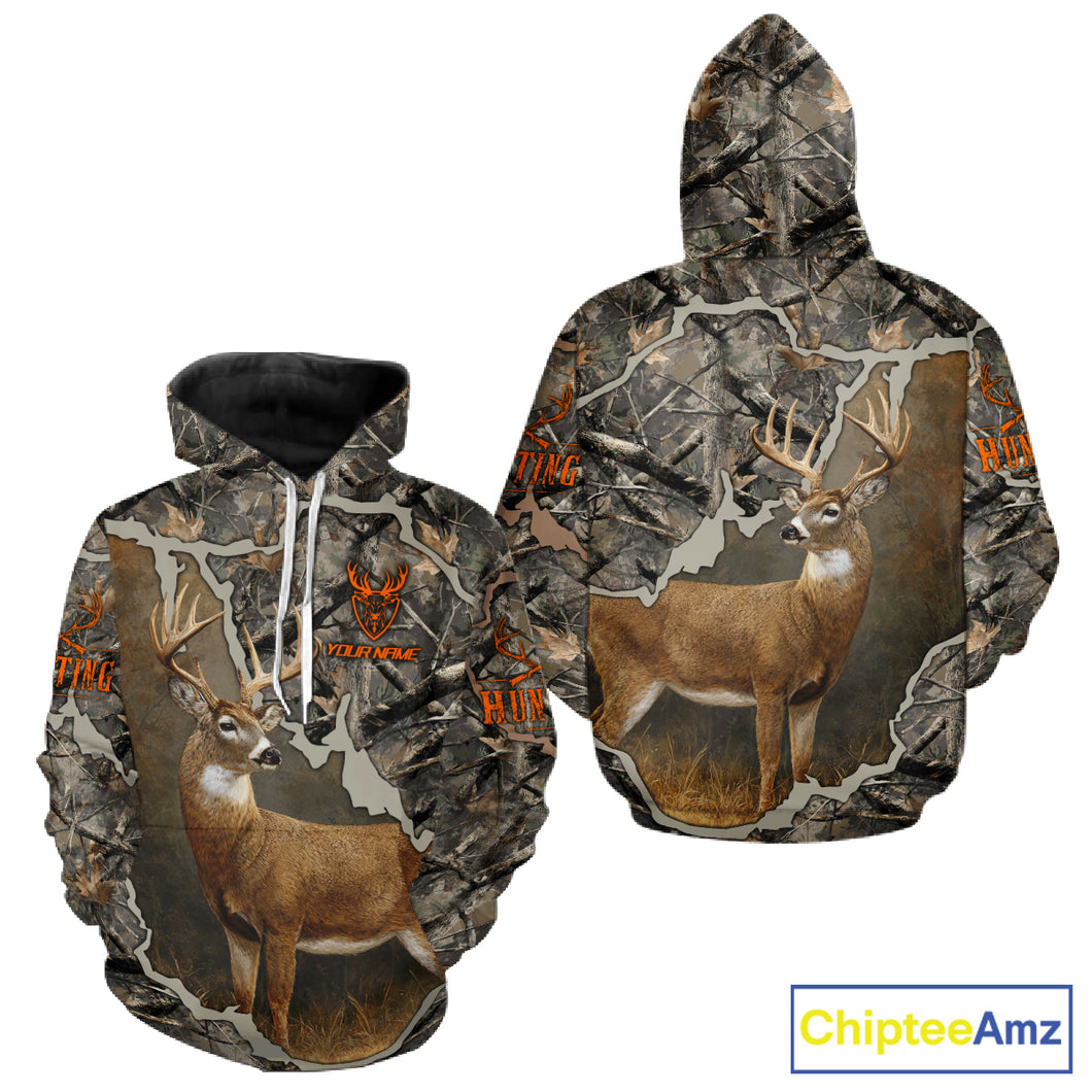 Custom Whitetail Deer Hunting Custom Name Camo Shirt, Deer Hunting Apparel, Camouflage Deer Shirts NBT118