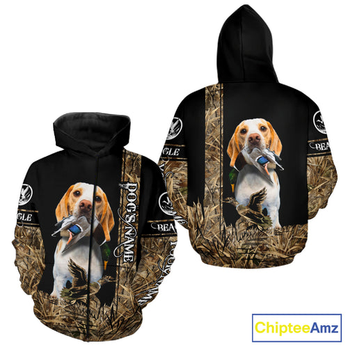 Duck Hunting with Beagle Dog Camo Custom Name All Over Print Shirts, Hunting Gifts NBT120