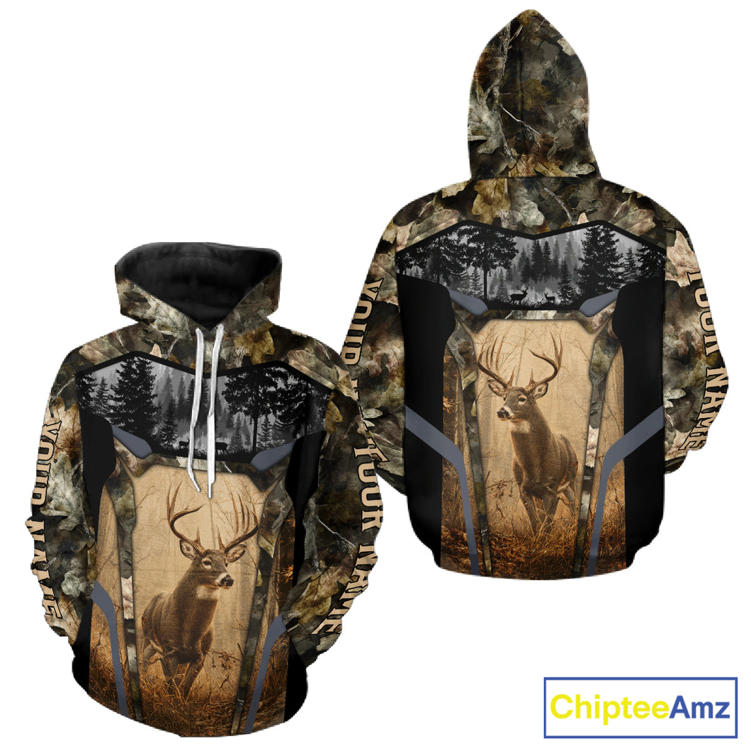 Personalized Whitetail Deer Hunting Forest Camo 3D Printed Shirts, Deer Hunting Camouflage Shirt NBT221