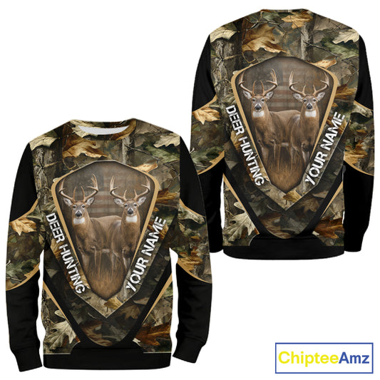 Whitetail Deer Hunting Shirt Custom Name Fall Season Camo, Deer Hunting Clothes For Men NBT325